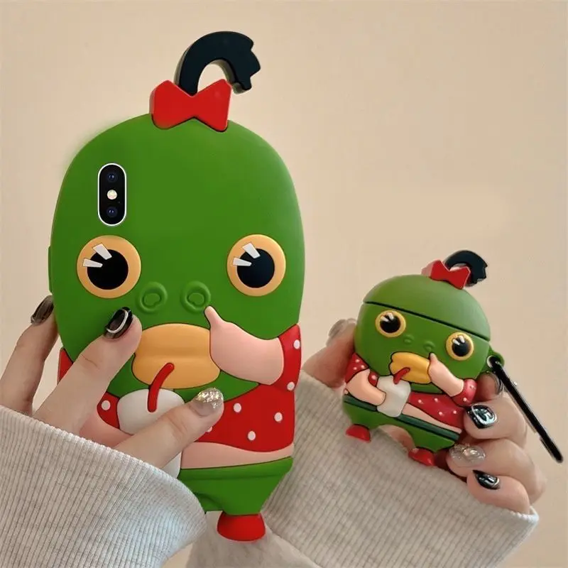 Funny Cute Ugly Fish Digging Nose Green Fish Scallion Full Protection Phone Case For Iphone X XS 11 12 13 14 Pro Max Phone Case