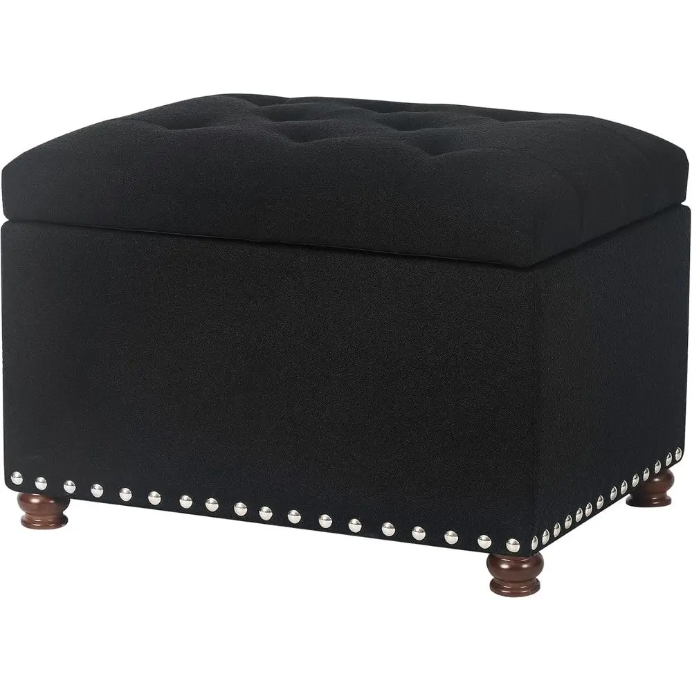 

Storage Ottoman Bench, Rectangle 24″ Linen Foot Rest Stool Square Footstool for Living Room, Bedroom, Black