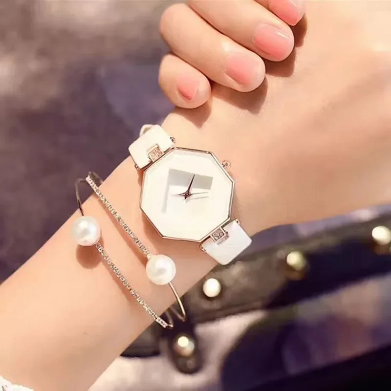 Montre-bracelet en cuir pour femme, horloge en or et diamant, mode décontractée