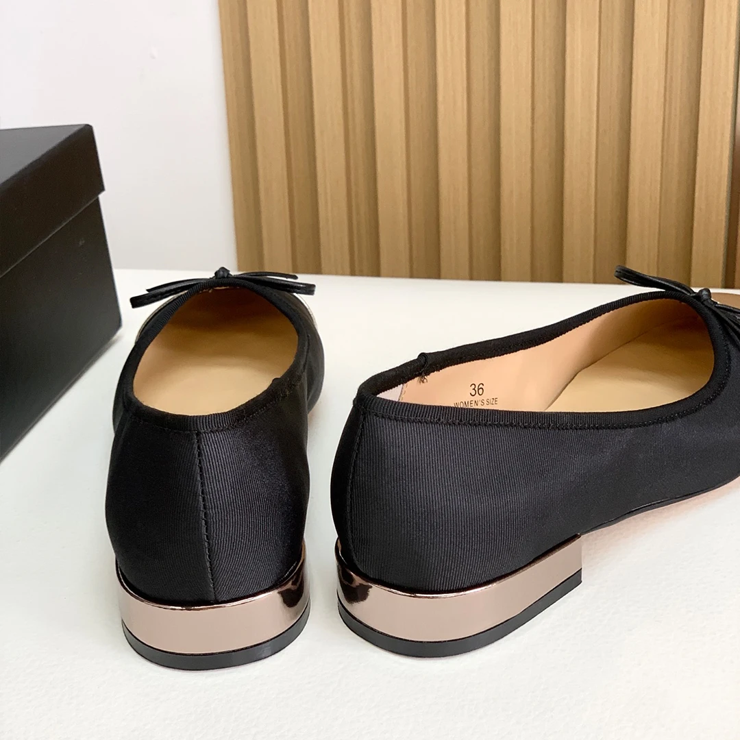 Donna-in Ballet Flats Women Shoe Silk Cloth and Sheepskin Mixed Colors Butterfly-knot Slip-on Square Low Heel Ladies Shoes