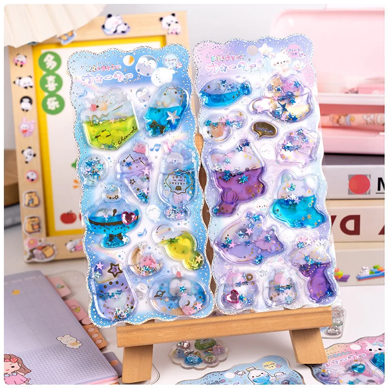 المبيعات الساخنة Kawaii الكرتون الملونة هزاز حقن المياه ملصقات ثلاثية الأبعاد لطيف Diy بها بنفسك المحمول الكتابة على الجدران أعواد تزيين هدية عيد