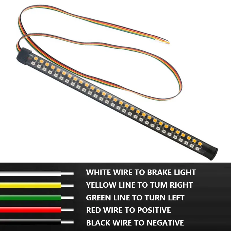 Motorcycle LED Tail Light Strip 12V Yellow Flowing Turn Single Indicator Lights Red Strobe Lamp Brake Lights Decor Light Band