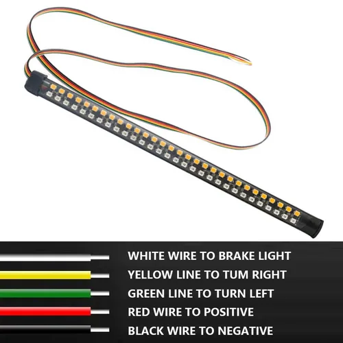 Imagen 2 del producto Tira de luces traseras LED para motocicleta, 12V, luces indicadoras individuales de giro fluido amarillo, lámpara estroboscópica roja, luces de freno, banda de luz decorativa