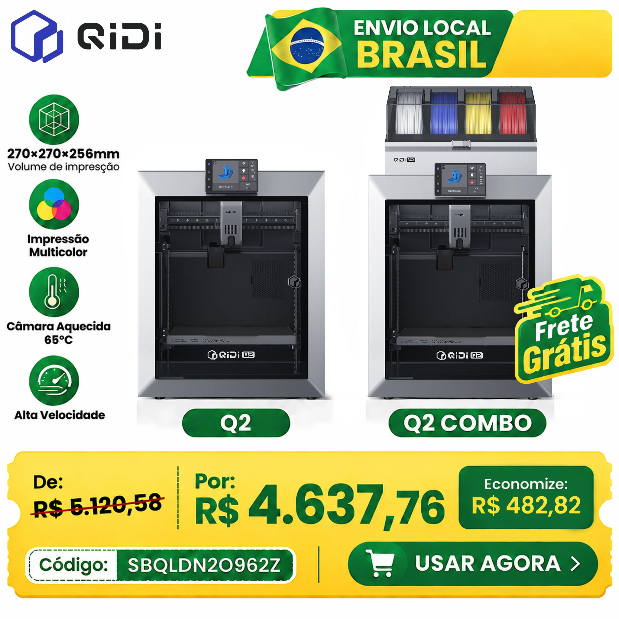 Impressora 3D Original QIDI Q2 ou Q2 Combo, Impressora 3D Rápida CoreXY Enclausurada…