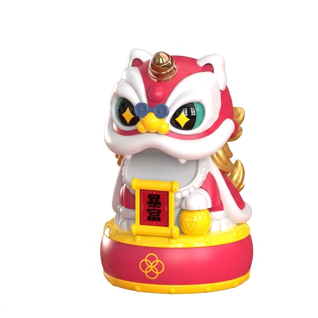 Solar Dancing Lion Figurine, Resin and ABS Auto Nodding Light Up Lion Ornament with Suction Cup for Car Dashboard, Office Desk,