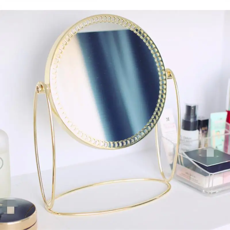 Metal Glass Makeup Mirror Bedroom Desktop Vanity Rotatable Double-sided Mirrors Decorative Decoration Accessories