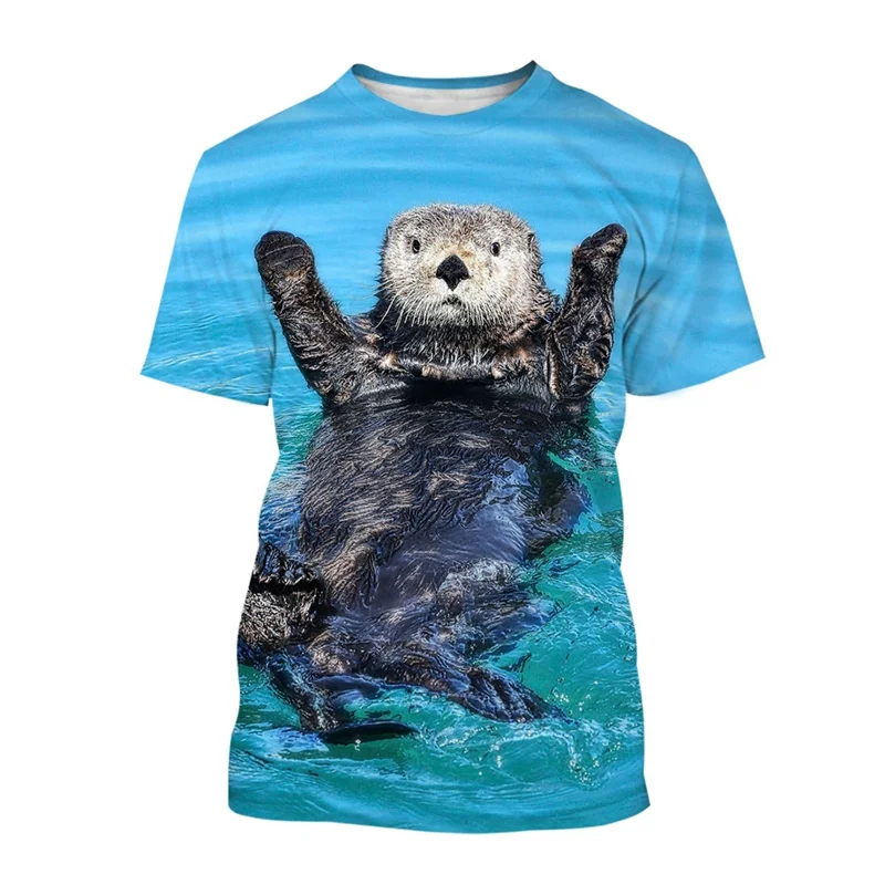 Popular 3D Printing Animal Otter T Shirt Summer Men\'s Casual Round Neck T-shirt Hot Sale Oversized Short Sleeves Tops Tees