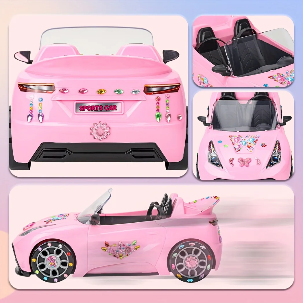 Doll Sports Car Model - Fits 11.5 Inch Doll Accessories - DIY Gem Sticker Princess Doll House -2 Seater Convertible