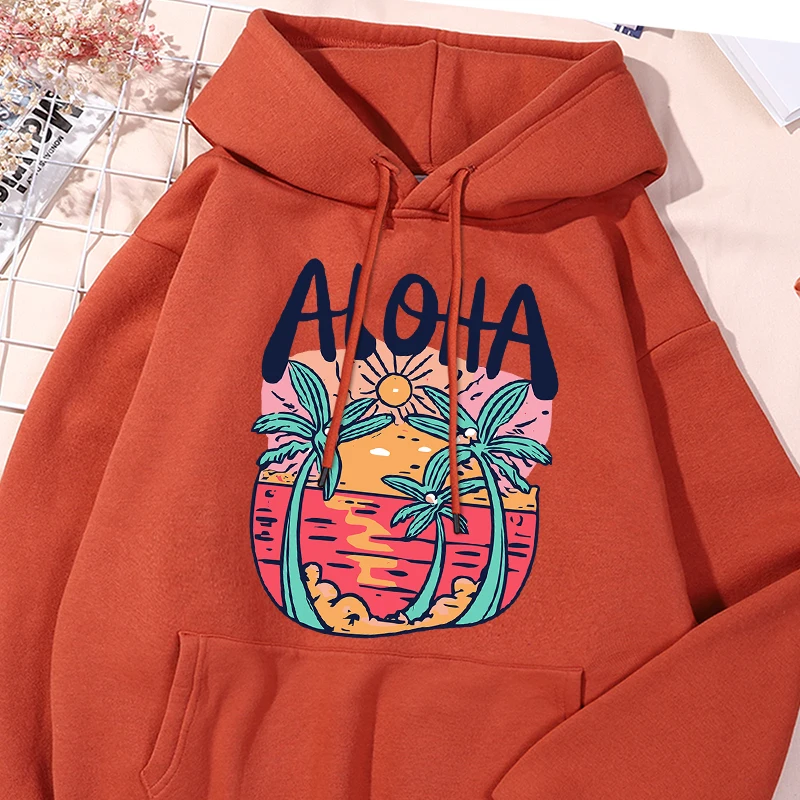 

Aloha Palm Printing Hoody Women Harajuku Oversize Sweatshirts Fashion Autumn Warmth Hooded Oversized Soft Versatile Clothing