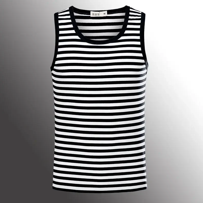 

Summer Daily Men's Round Neck Stripe Tank Tops Fashion Men's Beach Casual Tank Outdoor Fitness Sports Men's Sleeveless T-shirt