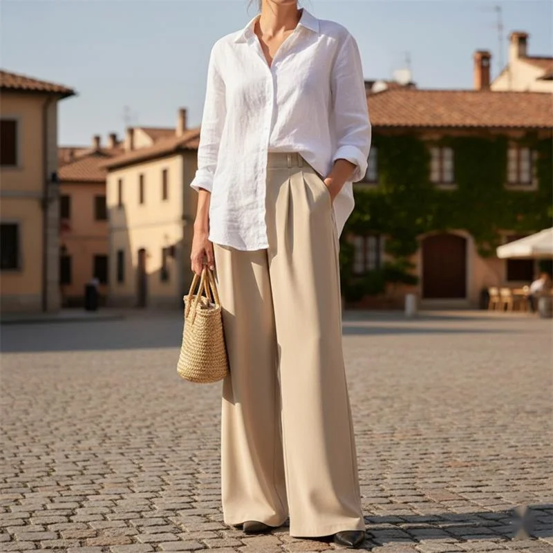 

Women's High Waist Wide Leg Pants Elegant Loose Fit Solid Color Trousers Casual Wear Spring Summer Fashion Daily Commuting Style