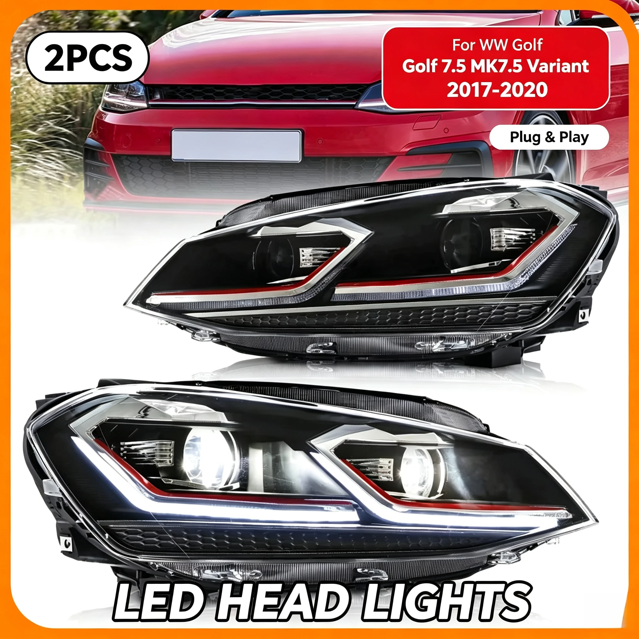 LED-Scheinwerfer für VW Golf 7.5 MK7.5 Variant 2017-2020 Halogen-Upgrade Frontleuchte Dynamischer Blinker DRL
