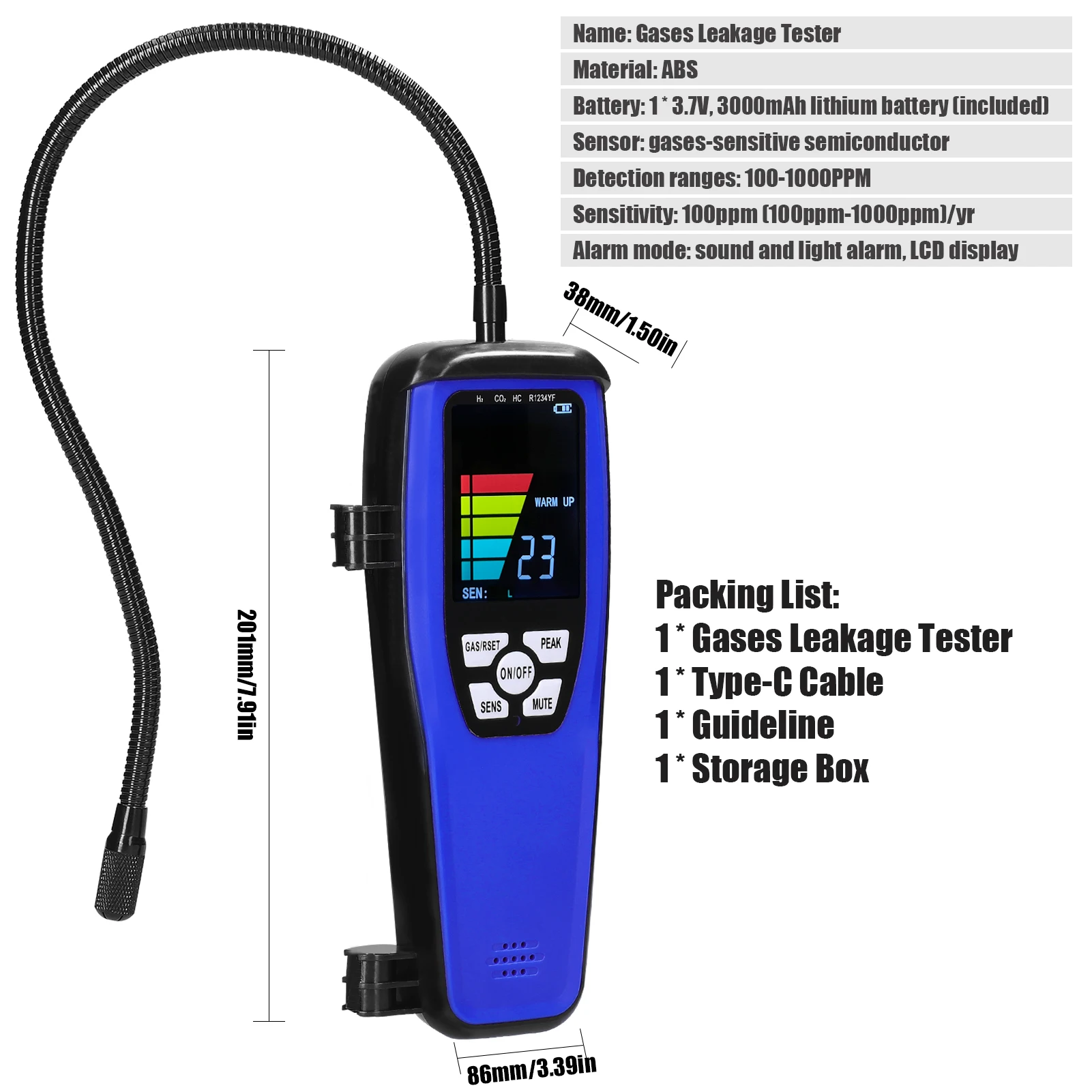 Handheld Combustible Gases Leak Detector Natural Gases Leakage Tester Portable Combustible Gases Concentration Test Meter