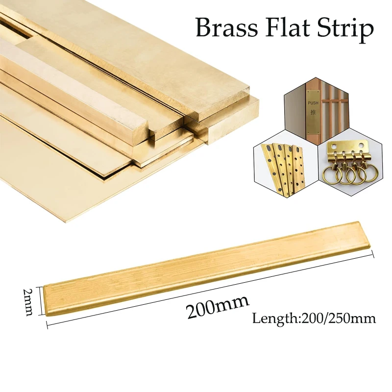 1/2 Stück Messing-Flachstangenplattenstreifen, Länge 200 mm/250 mm, Dicke 2 mm, 3 mm, 4 mm, 6 mm, 8 mm, 10 mm, 12 mm, 15 mm, 20 – Detail 1