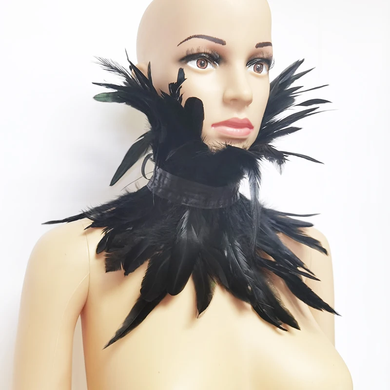 Gothic Feather Fake Collar Victorian Natural Black Feather Collar Choker Shrug Shawl Shoulder Wrap Cape Masquerade Party Cosplay
