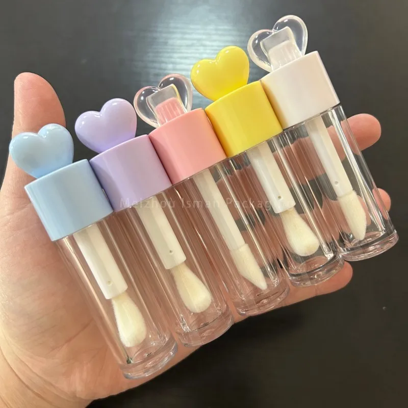

50Pcs Wholesale Empty Clear Heart Wand Lipgloss Tube 6ml Lip Oil Bottles Makeup Lip Gloss Tubes With Big Brush Applicator