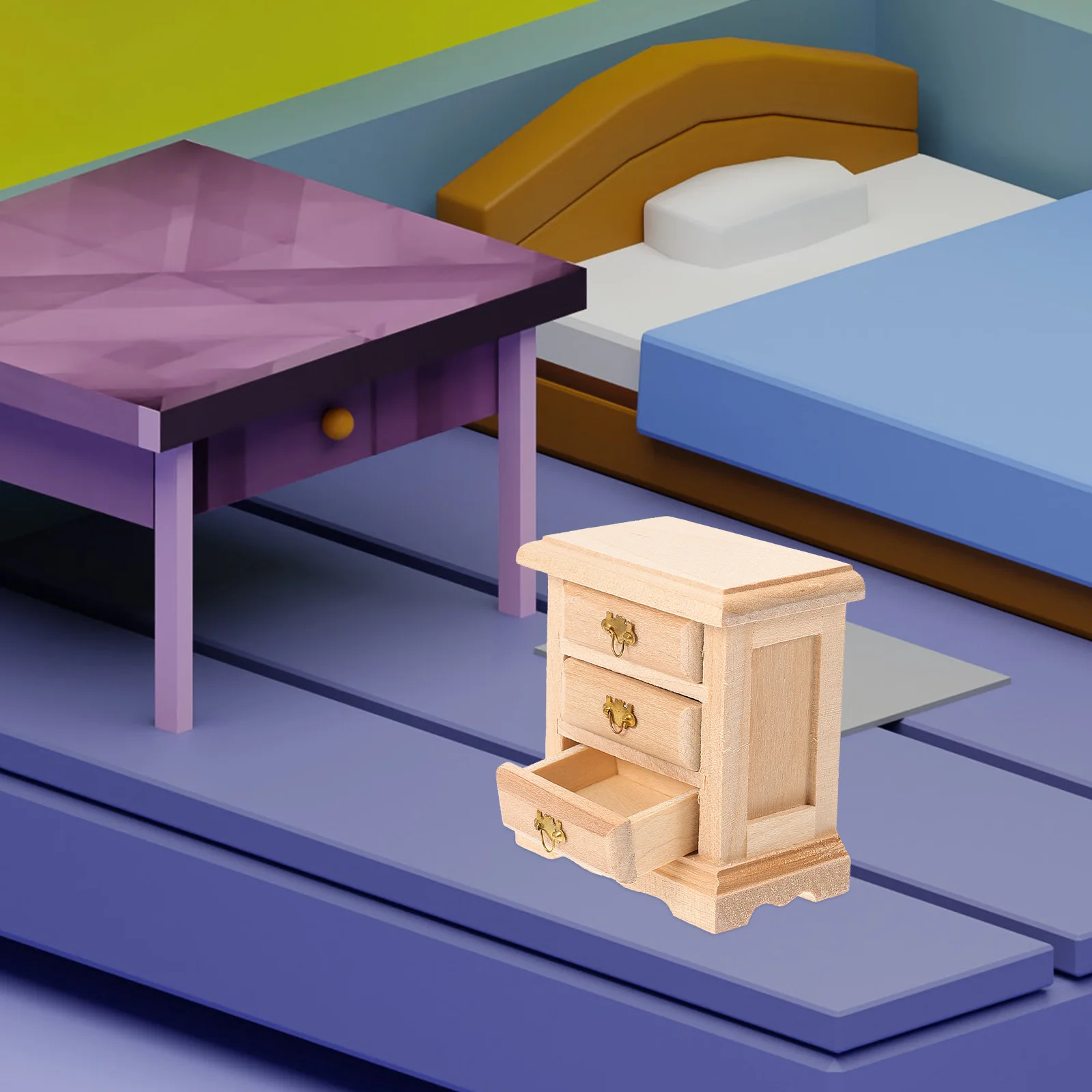 Mesa de noche en miniatura, modelo de muebles, Mini muebles para casa, mesita de noche, modelo de mesa de noche de madera, 1 ud.