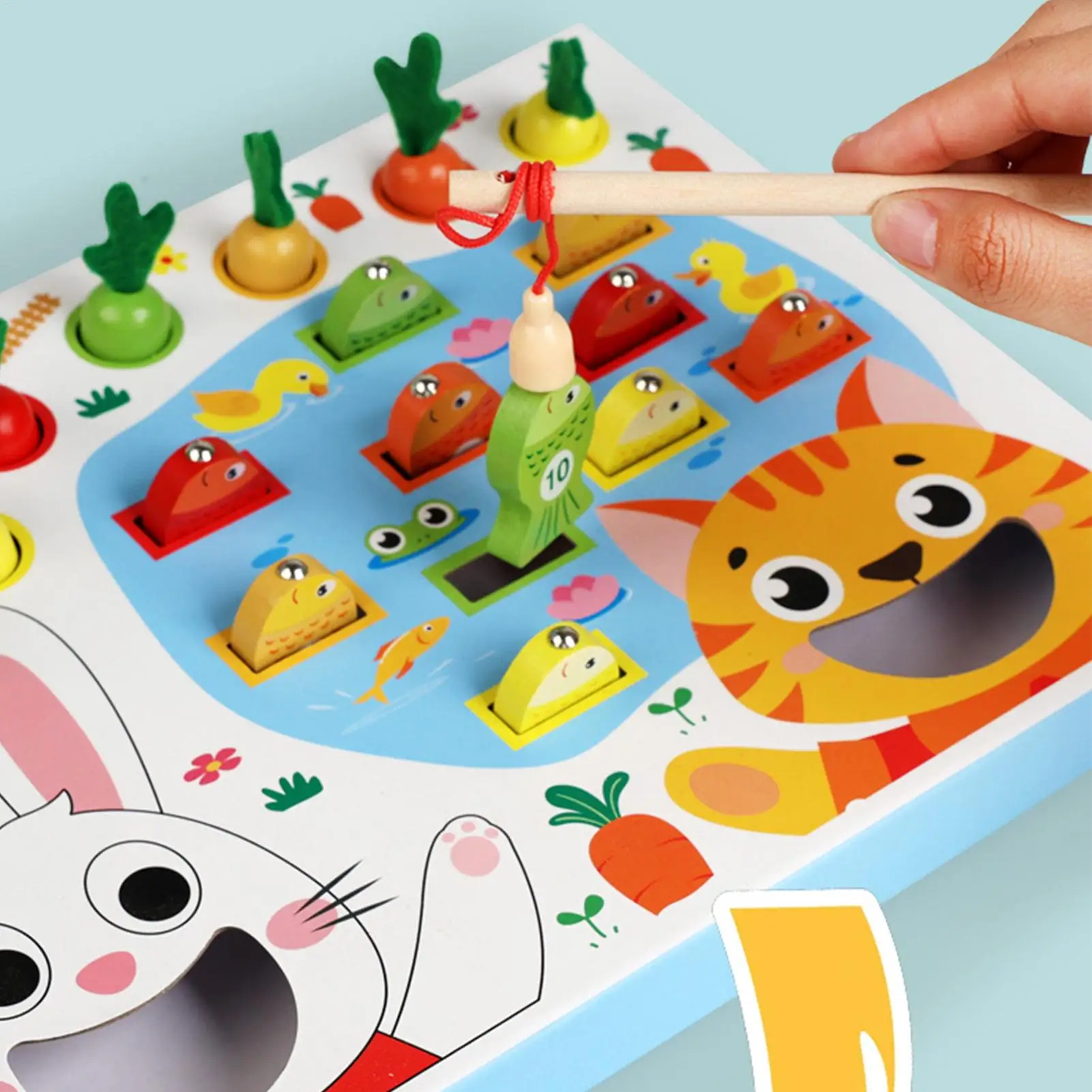 Gra w łowienie marchewek, drewniana magnetyczna gra w łowienie, zabawka do zbierania marchewek, wczesna edukacyjna układanka do sortowania kolorów dla malucha