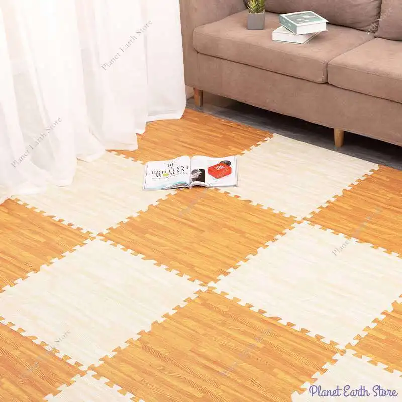 Wood Pattern Flooring Square Puzzle Living Room Rug Tiles Foam Baby Play Mats Kids Carpet Mat for Home Decoration 30x30cm8/16Pcs