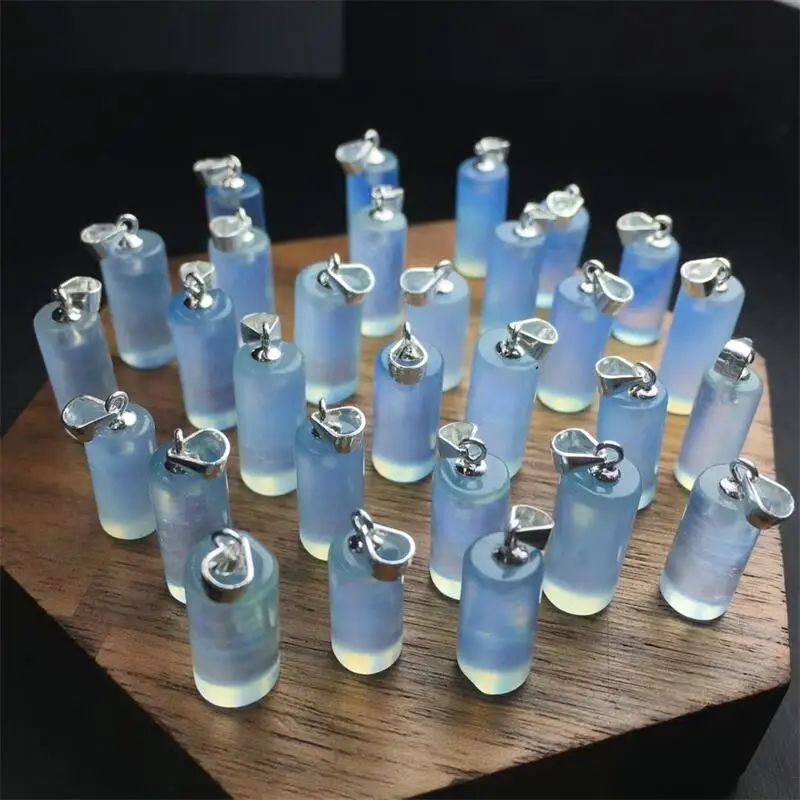 

S925 Natural Aquamarine Cylinder Pendant Jewelry Fashion Fengshui Crystal Carved DIY Accessories Gift 1PCS