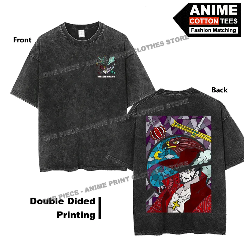

Anime One Piece - Hawkeye · Dracule Mihawk T-shirt Double Sided Print Clothing Street Men Women Short Sleeve Cotton Loose Tees