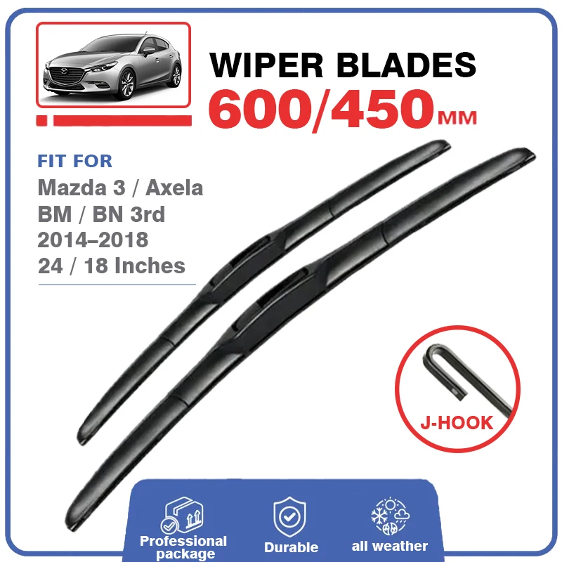 Car Front Windscreen Wiper Blades For Mazda 3 Mazda3 BM BN 2013 2014 2015 2016 2017 2018 Axela Brushes U J Hook Auto Accessories