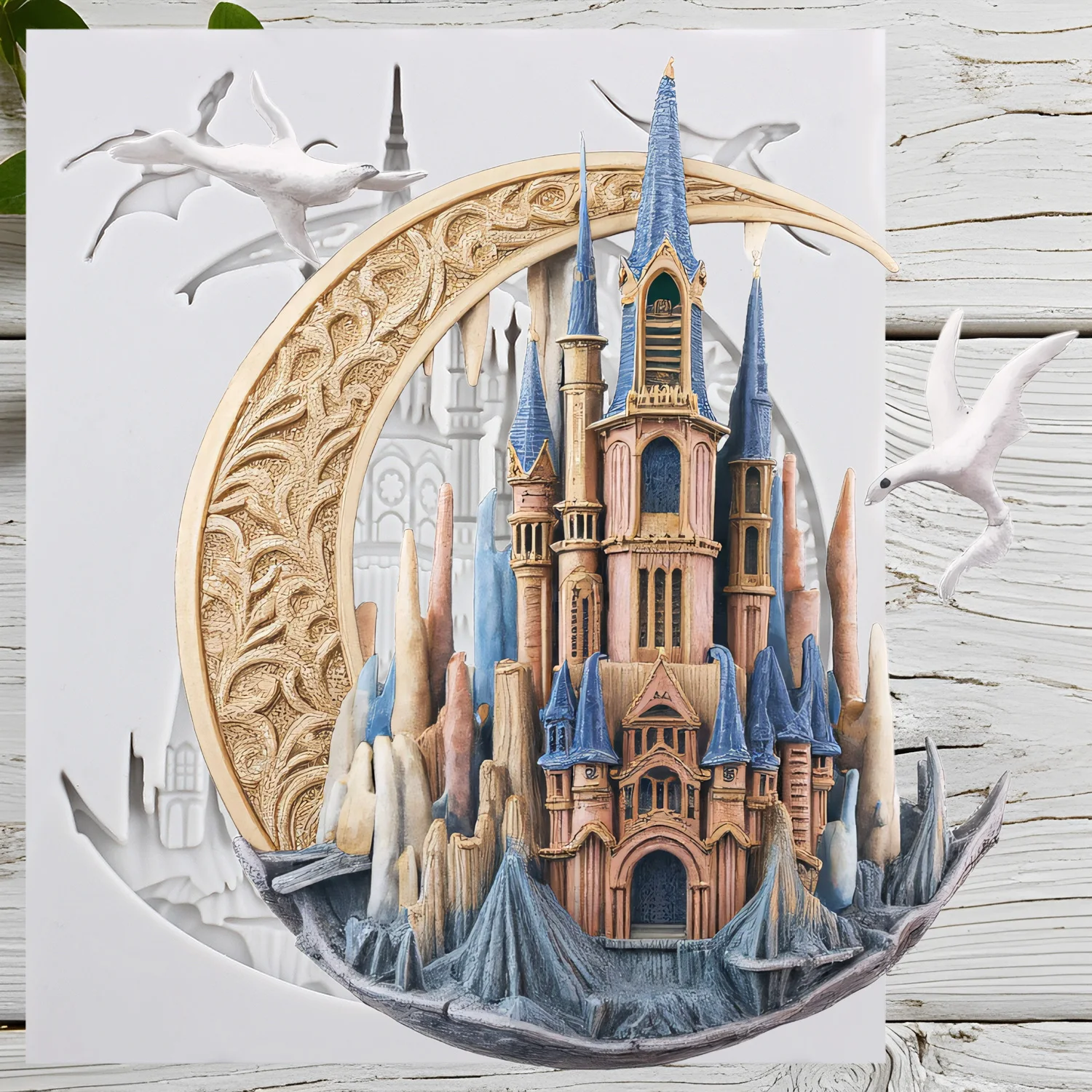 Castle Silicone Mold Moon Castle Fondant Cake Decorating Tools Cupcake Topper Candy Sugar Craft Gum Paste Polymer Clay