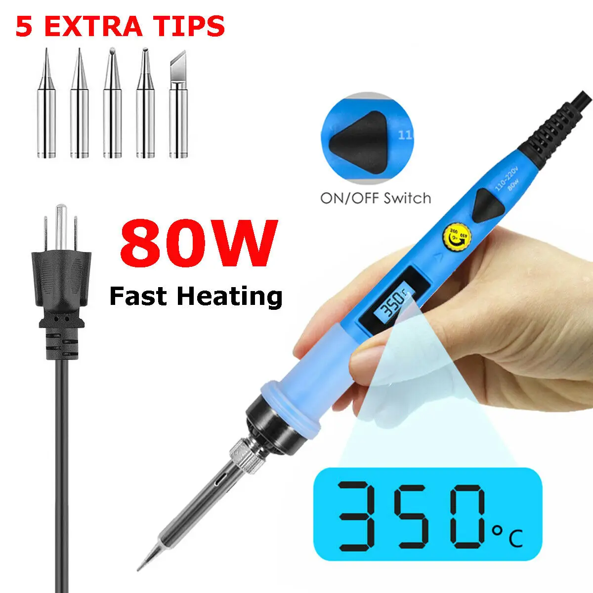 80W Soldering Iron Electric LCD Welding Tool Kit Portable Heat Pencil Adjustable Temperature Welder Tips for soldering iron