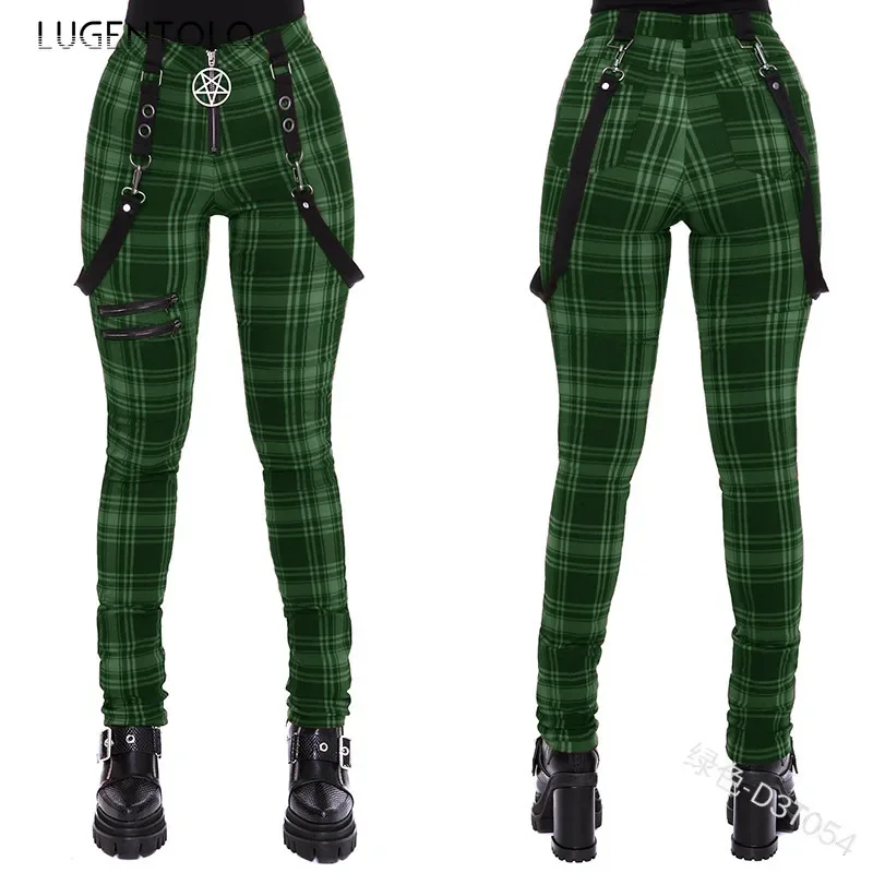 Women Plaid Pants Zipper Fashion Decorative Overalls Casual Trousers Thin Summer Spring Large Size New Long Pencil Available 5XL