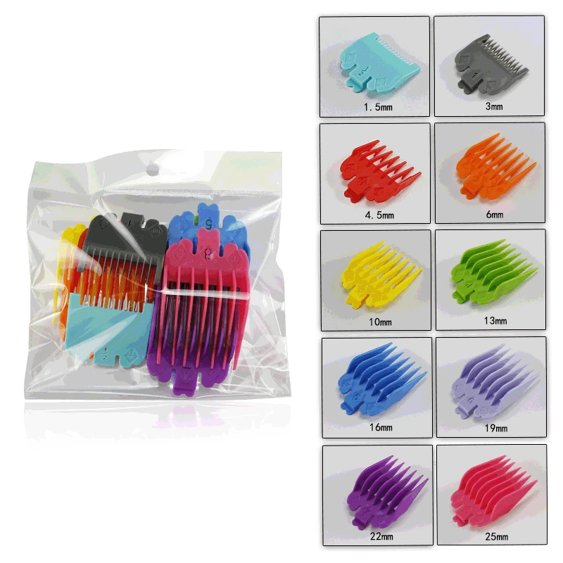 

10Pcs Hair Clipper Limit Comb Guide Limit Comb Trimmer Guards Attachment 3-25mm Universal Professional Hair Trimmers Colorful