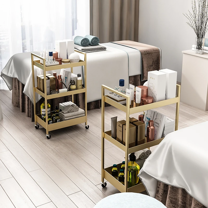 Gold Beauty Salon Cart Mobile Nail & Hair Storage Trolley Multi-Functional AestheticCosmetic Storage Organizer for Stylish Salon