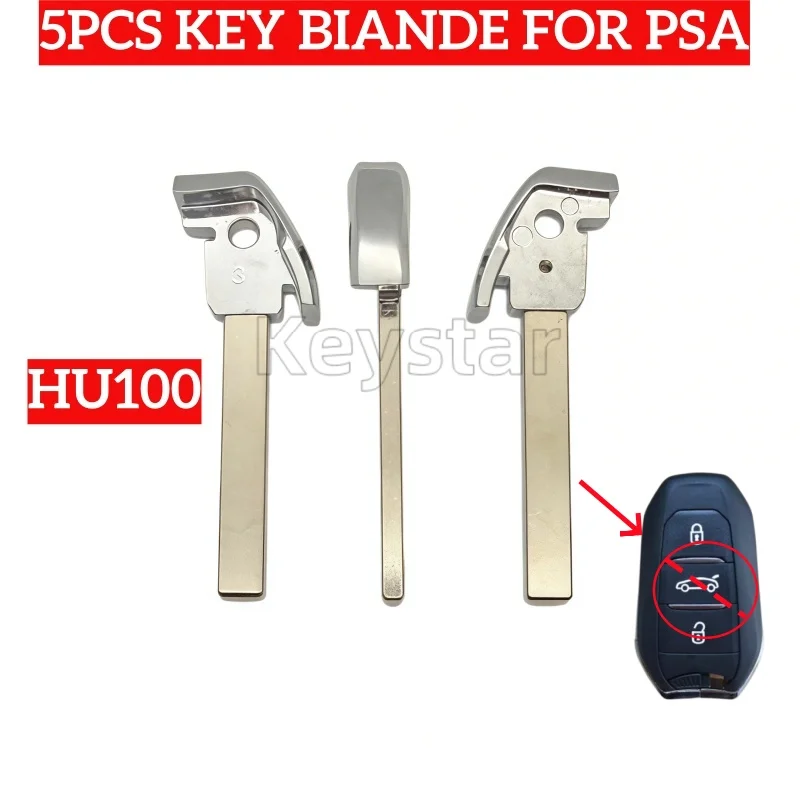 keystar 5pcs Car Key Blade HU100 Remote Blank Emergency Door Key Head Spare Mechanical Car Key for New Peugeot Citroen PSA