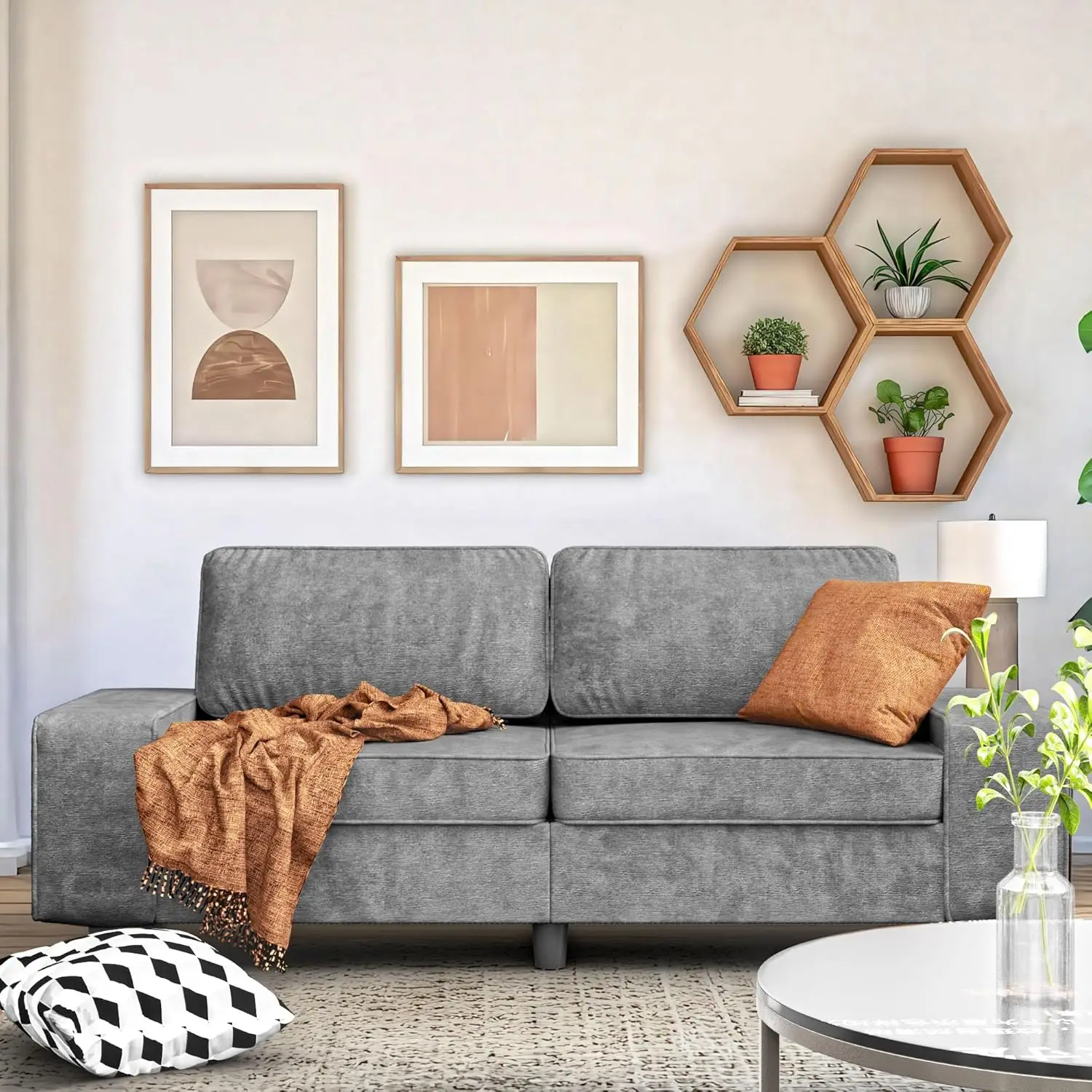

Removable and Washable Cushions, Mid Century Modern,84" Corduroy Loveseat Couch, 3 Seater Retro Sofa with 4 Side Pockets