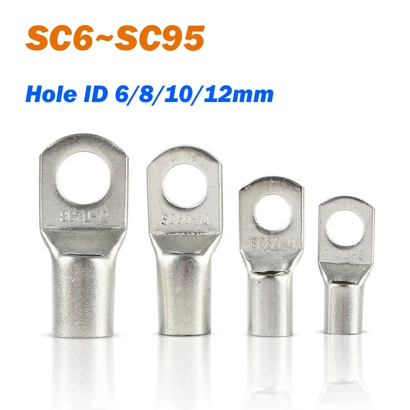 Terminals Cable Ends SC6~SC95 Hole 6/8/10/12mm SC Series Wire Nose Termina Bare Copper Battery Block Lugs Crimp Cable Connector