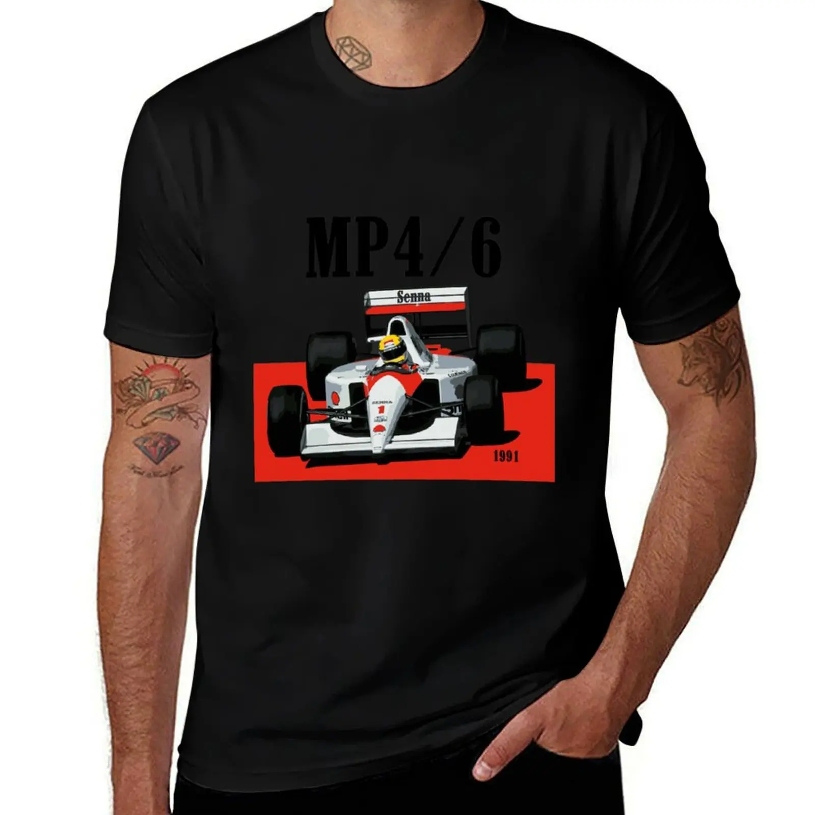 

Senna MP4_6 F1 Car T-Shirt Anime t-shirt luxury designer oversized graphic tee luxury t-shirt black t shirts for men