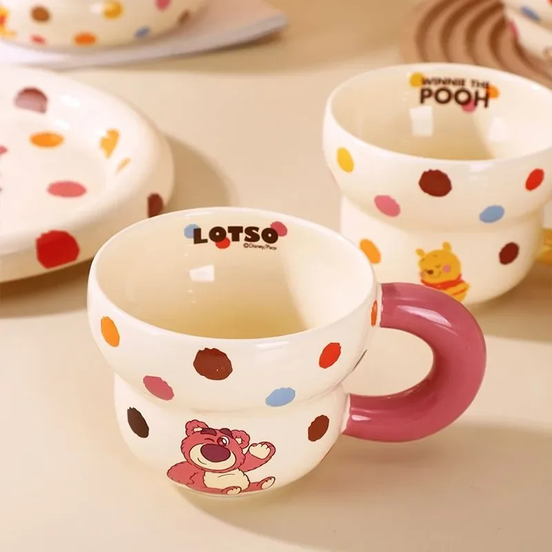 Creative cartoon pattern Disney Lotso Winnie the Pooh household high-looking and cute polka-dot ceramic mug for men and women