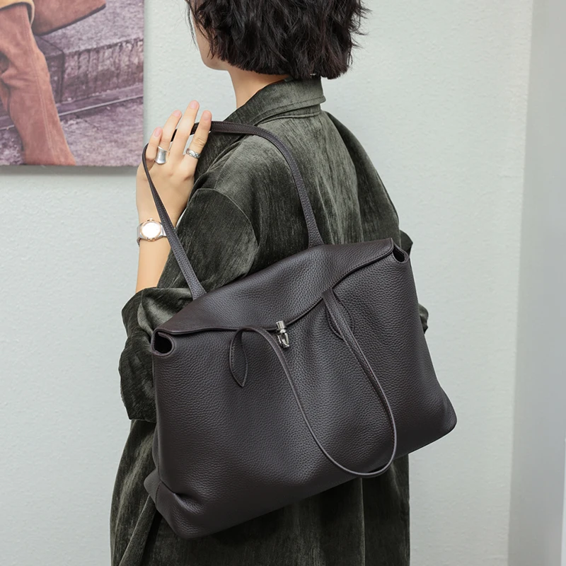 Women's Genuine Suede Cowhide Tote Bag Large Capacity Luxury Designer Shoulder Handbag Office Commuter Ladies Top‑handle Bag