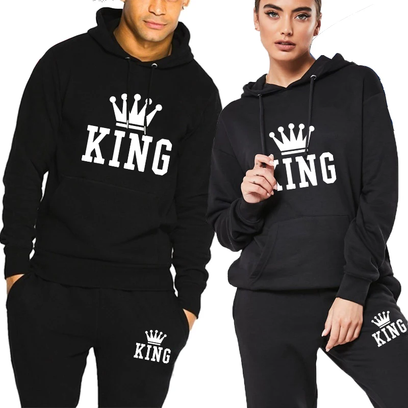 2024 Hot Sale Couple Fashion Tracksuit King Queen Hoodies and Sweatpants High Quality Men Women Daily Casual Sports Jogging Suit