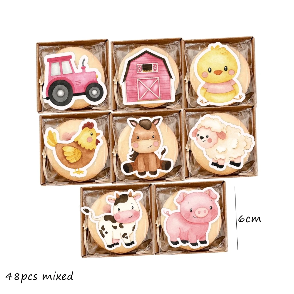 Farm Animal Paper Hanging Tags Carton Stickers for Kids Farm Themed Happy Birthday Party Decoration DIY Gifts Wrapping Supplies