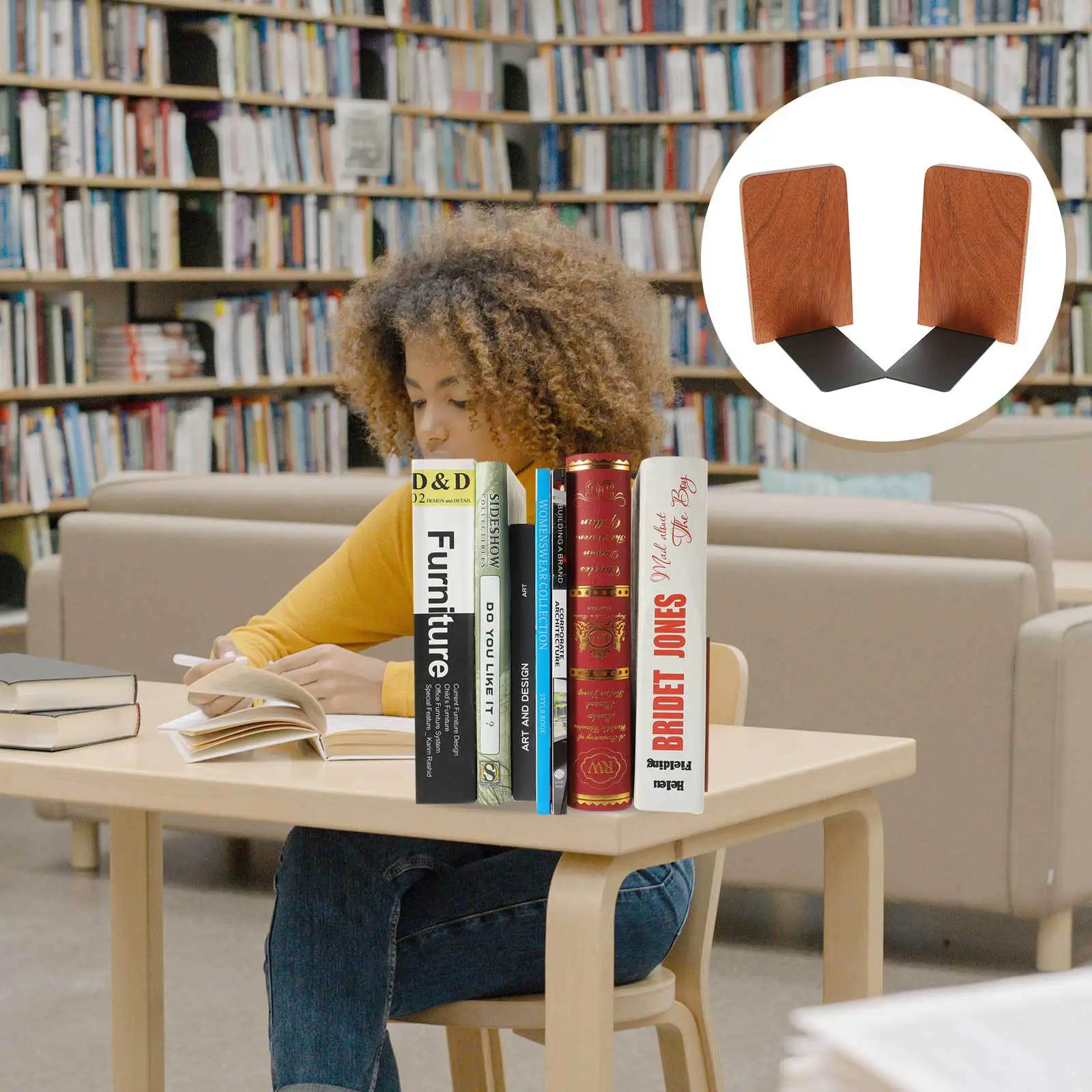 

2Pcs Wood Aluminum Bookstands Desktop Book Holders Office Study Bookends Multifunctional Organizer Decorative Stand