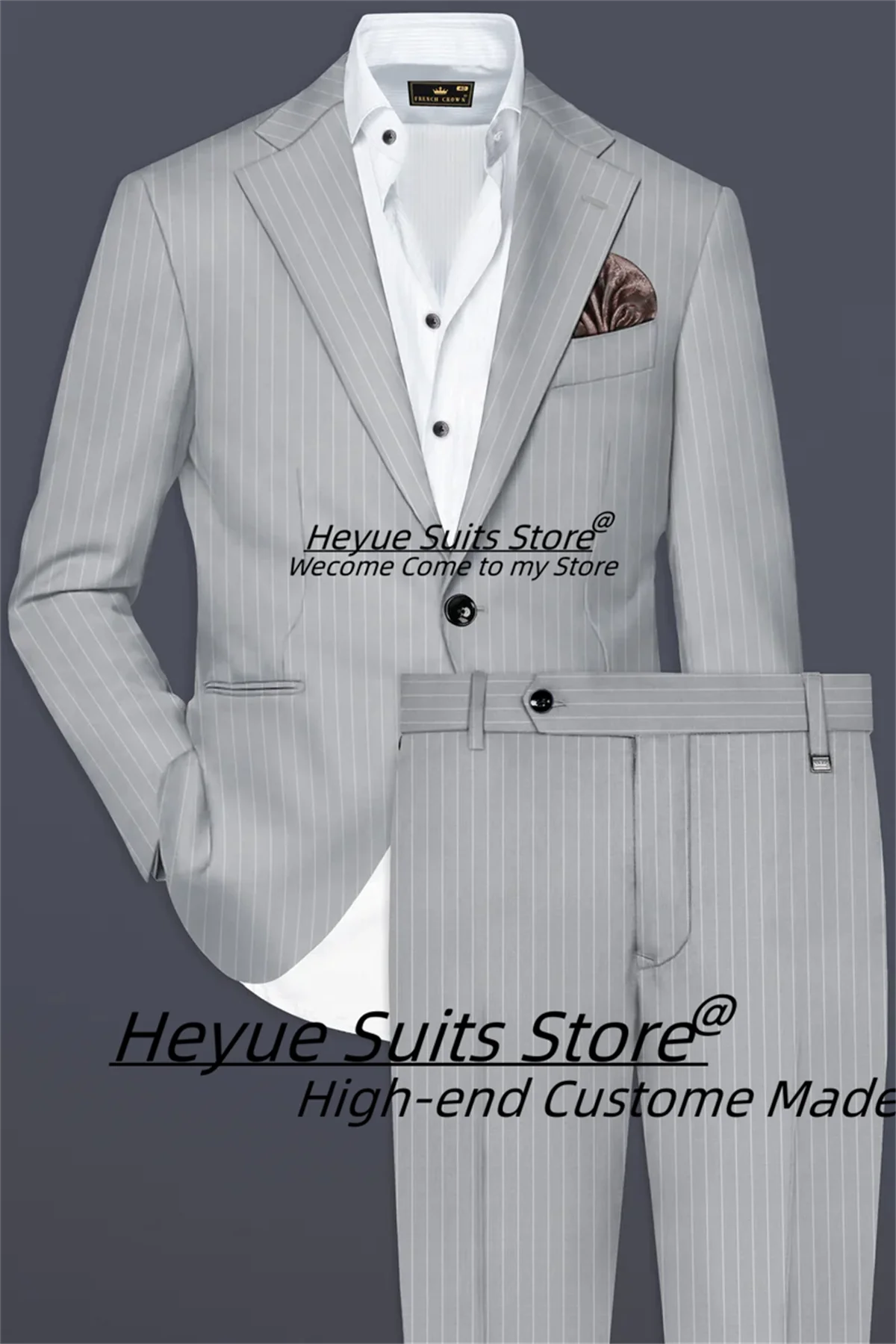 

Customized Men Suits Business Stripe Male Prom Blazers Slim Fit Notched Lapel Groom Tuxedos 2 Pcs Sets High-qublity Ropa Hombre