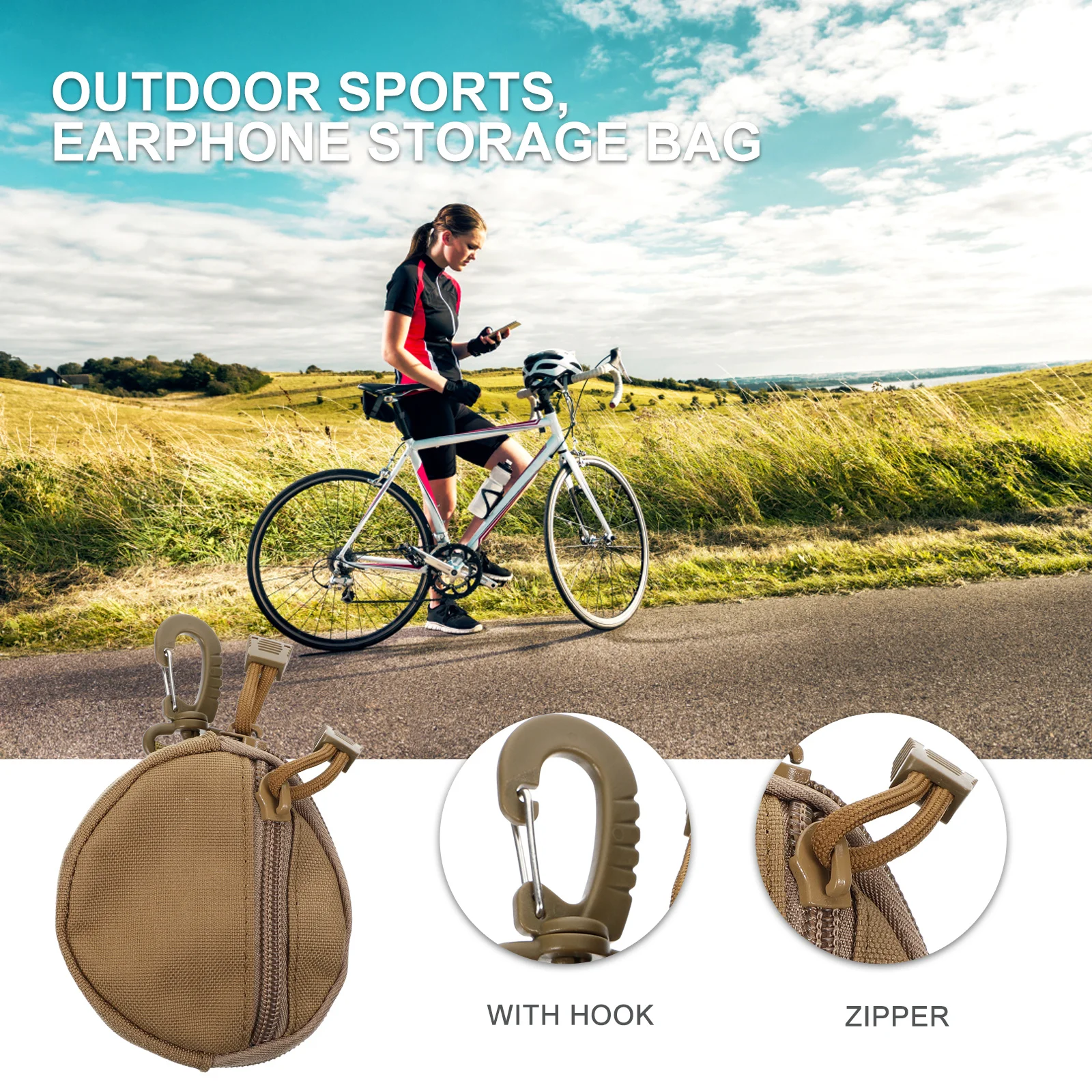 

Portable Earphone Bag Polyester Multi-Purpose Pouch For Running Cycling Travel Outdoor Waist Belt Hanging Storage Organizer