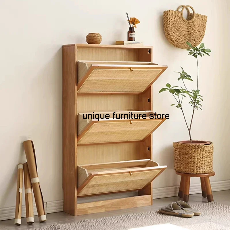 

Box Shelf Shoe Shelves Storage Display Rattan Closet Solid Wood Shoe Cabinet Flip Ultra Thin Zapateros Space Saving Furniture