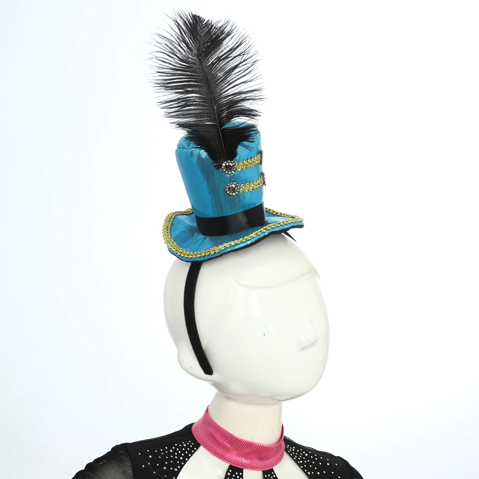 Dziewczęcy cyrk Ringmaster obręcz do włosów Mini cylinder Steampunk opaska z piórami Tamer nakrycie głowy na Halloween występy na scenie dekory