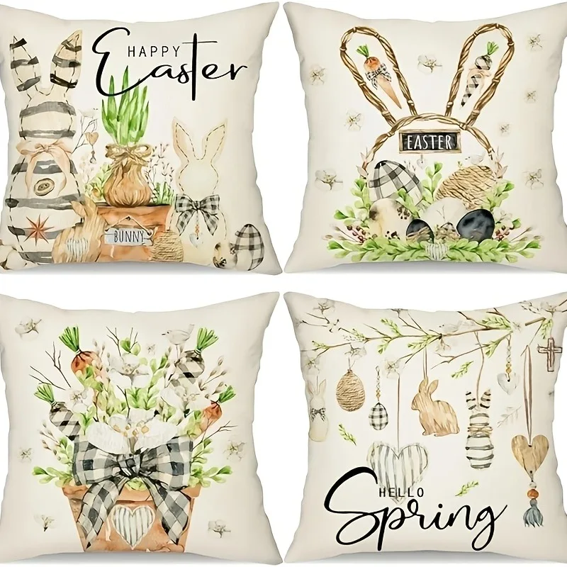 Easter Flower Basket Bunny Printed Holiday Bedroom Living Room Decoration Polyester Cushion Cover Nordic Home Decor Pillowcase