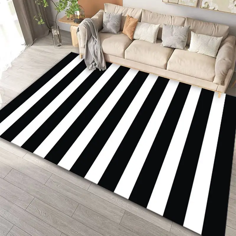 Modern Simple Black White Large Size Rugs for Living Room Light Luxury Sofa Area Carpet Soft Fluffy Bedroom Decor Anti-slip Mats