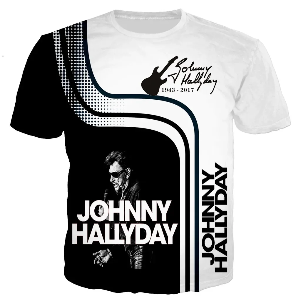 Johnny Hallyday 3D printed men\'s and women\'s T-shirts, Harajuku Street casual short sleeved clothing, oversized top, new couple