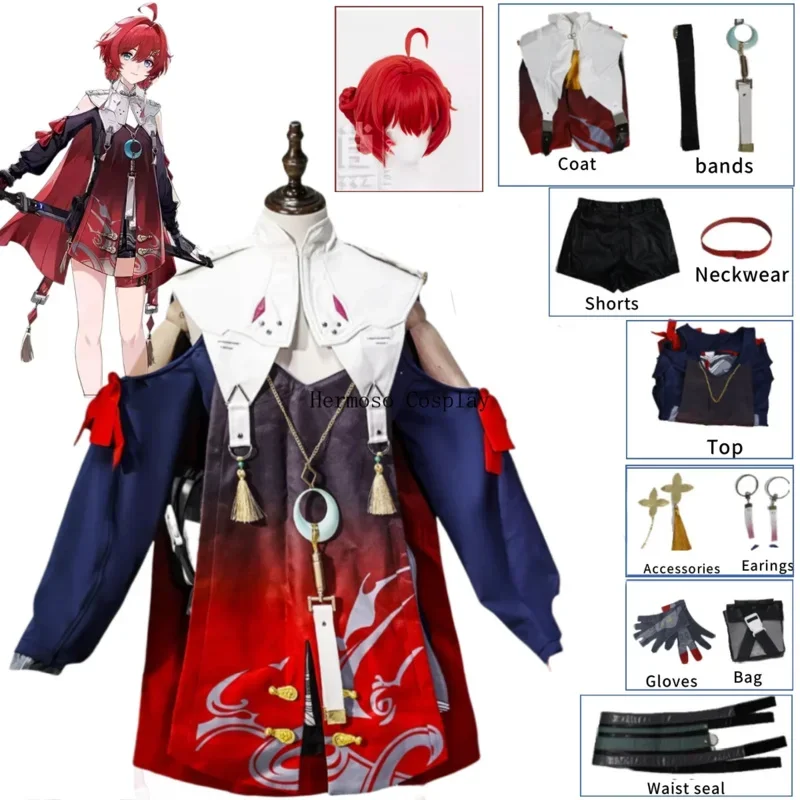 Danjin Cosplay Costume New Wuthering Waves Game Suit Fashion Red Uniform Dress Role Play Halloween Party Outfit Women XS-XXL