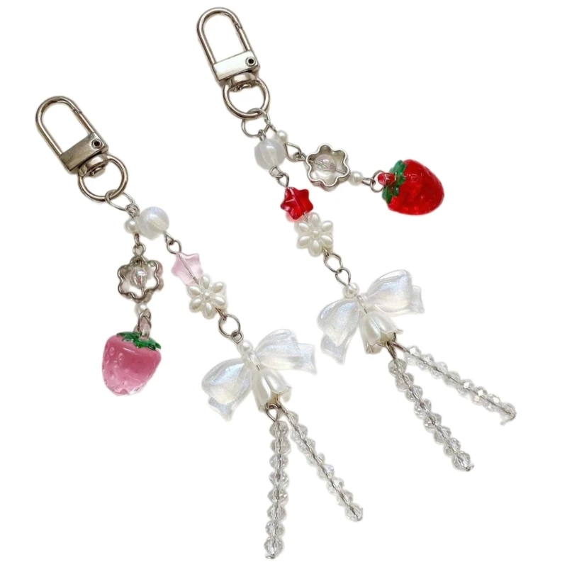 2023 New 2Pcs Phone Strap Beaded Chain Fashion Keycord Modern Bag Pendant Bowknot Keychain Present for Fashion Enthusiasts