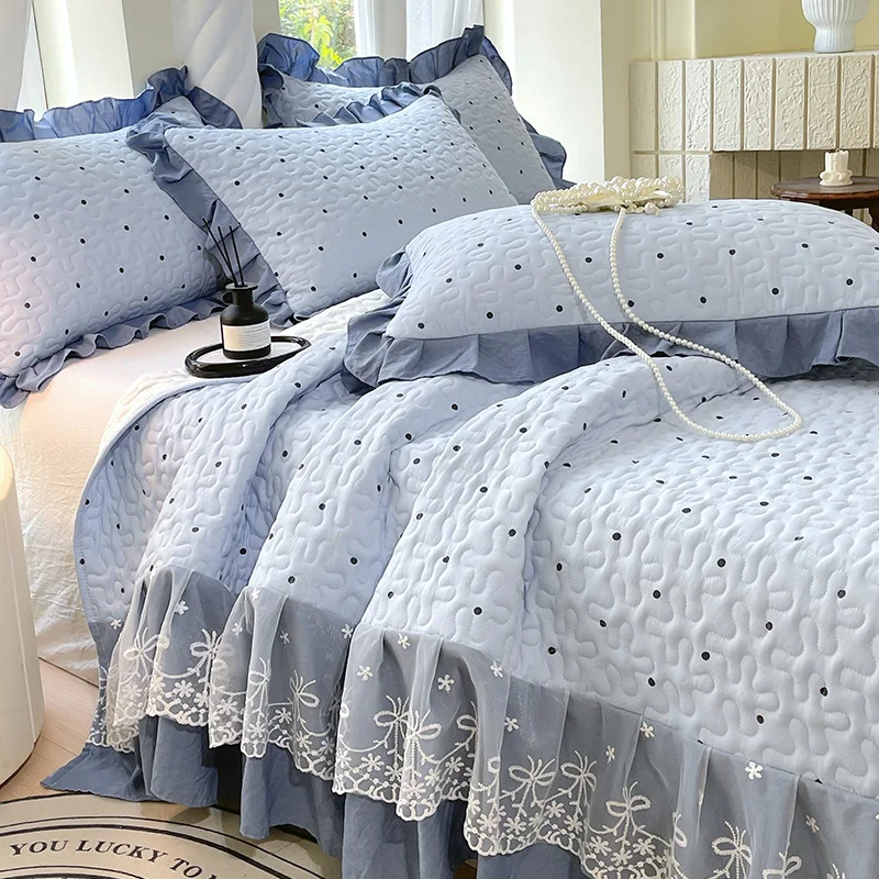 1 colcha acolchada para camas, funda de cama individual/Queen/King con encaje, ropa de cama, colchón doble con volantes